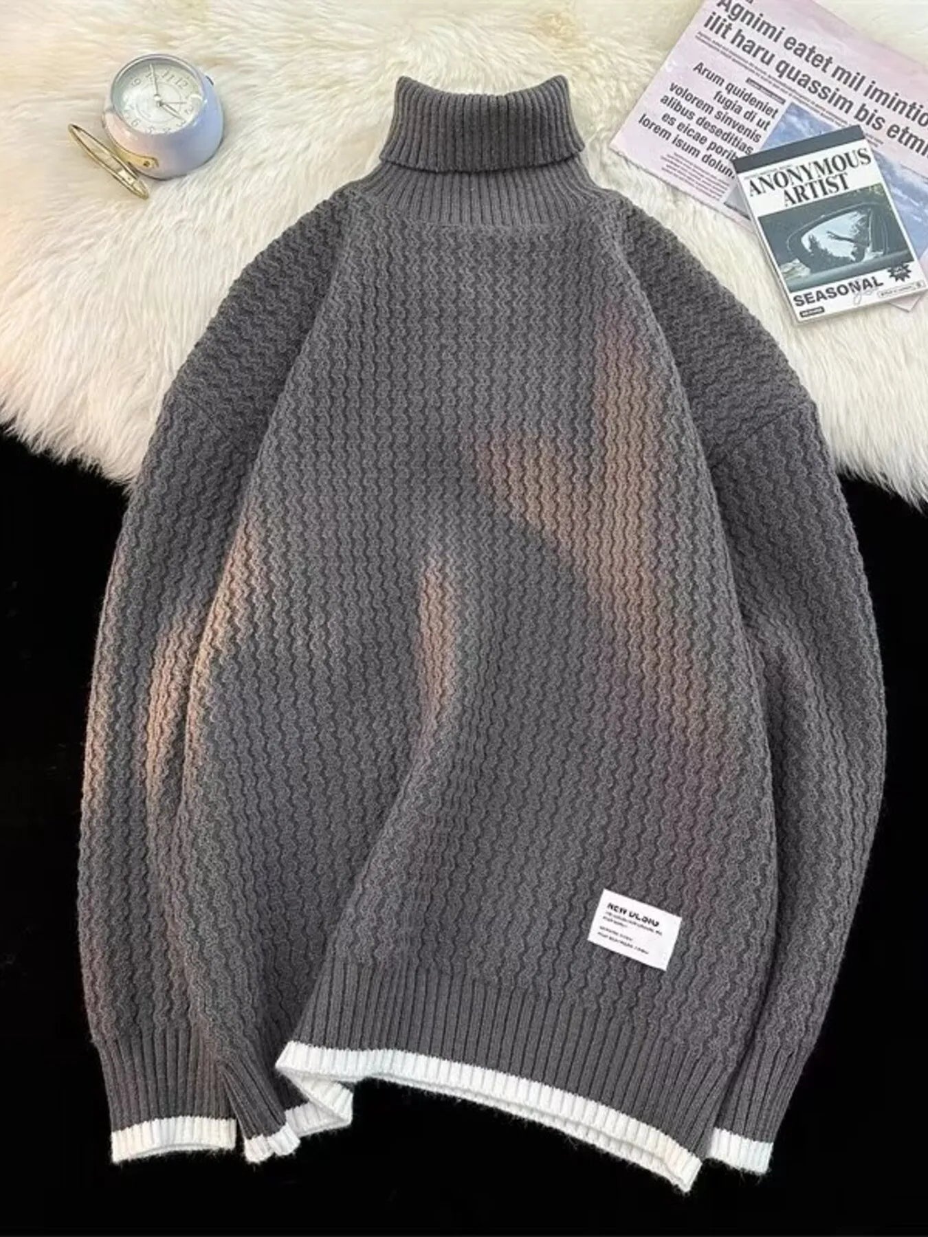 Men's Textured Knit Turtleneck Sweater - Farnelli