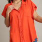 Umgee Full Size Linen Blend Button Down Short Folded Sleeve Shirt Plus Size - Farnelli