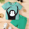 Children's Monkey Striped Top and Shorts Set - Green