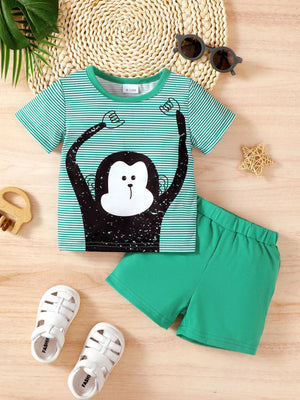 Children's Monkey Striped Top and Shorts Set - Farnelli