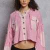 POL Raw Hem Cropped Hooded Jacket - Fuchsia Pink