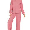 Zenana Soft Melange Long Sleeve Tee & Pants Set - DK RED