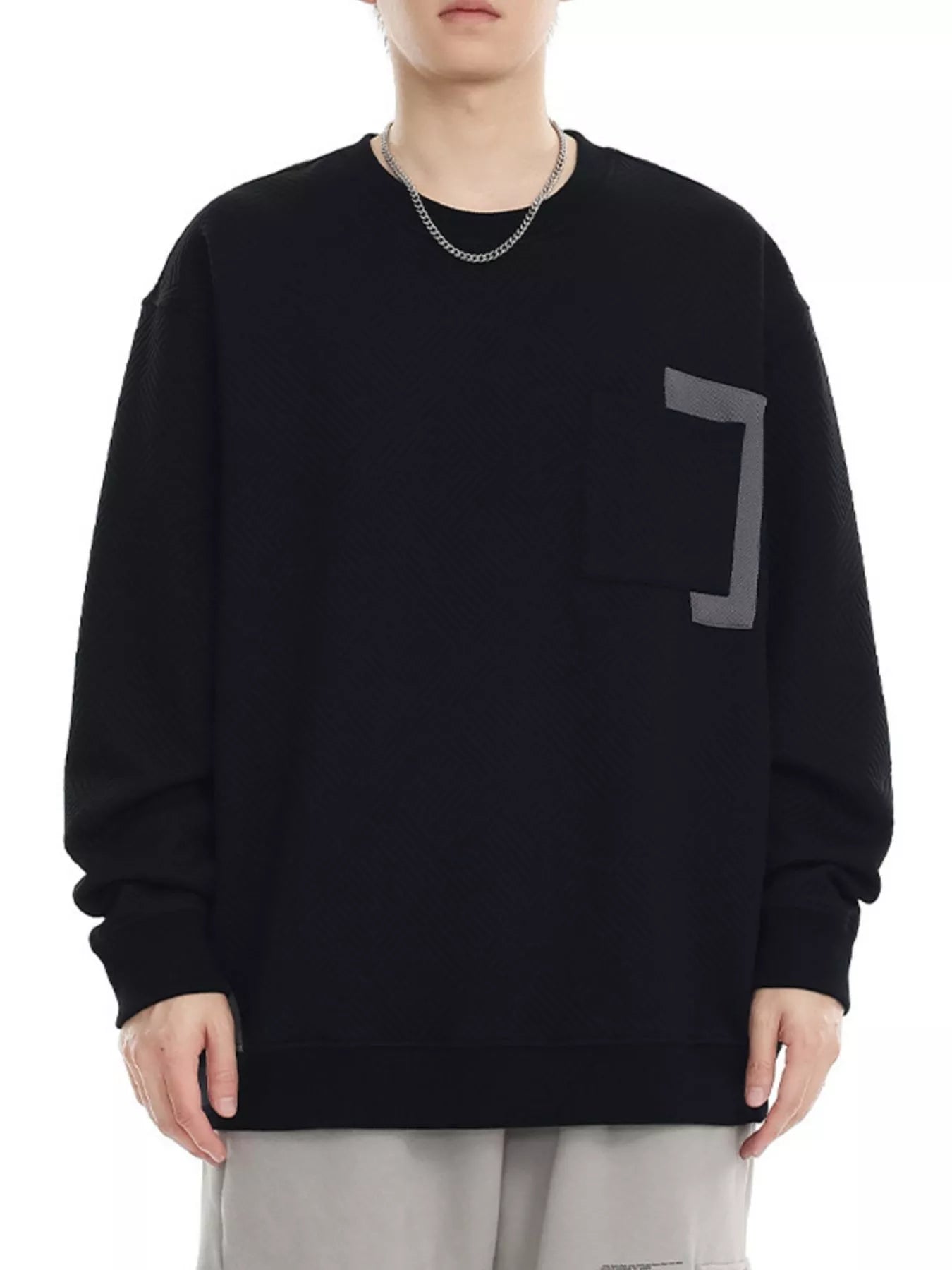 Men's Plus Size Crew Neck Sweatshirt with Pocket Detail - Farnelli