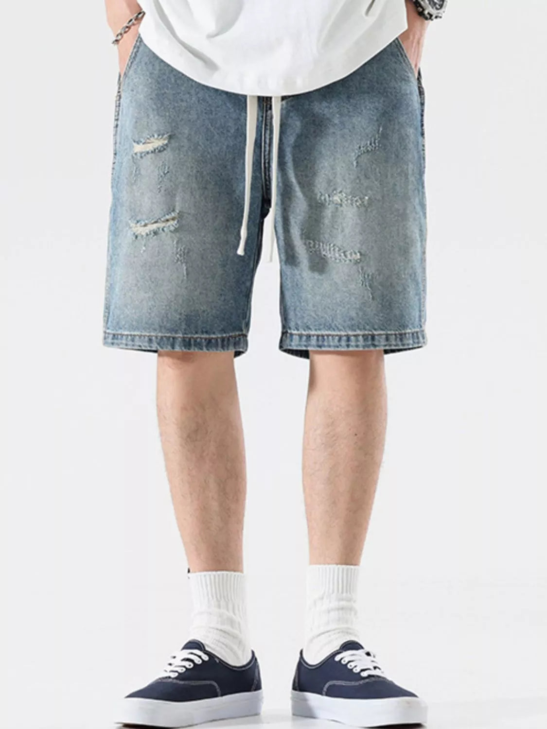 Men's Full Size Relaxed Fit Distressed Denim Shorts Plus Size - Farnelli