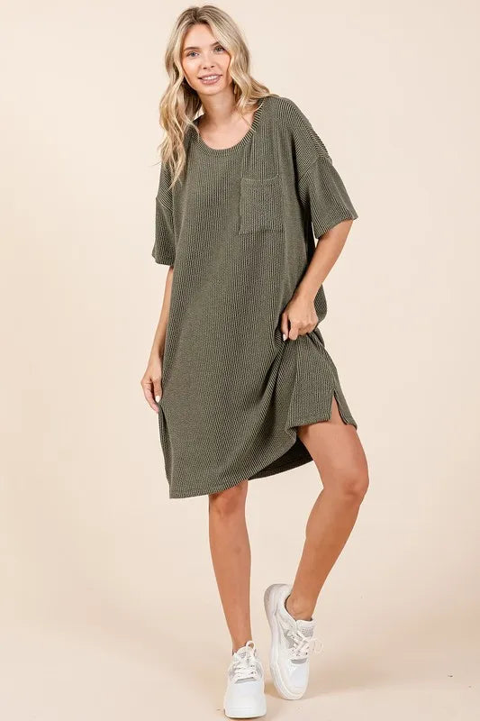 Mittoshop Urban Rib Knit Short Sleeve Tee Dress - Farnelli