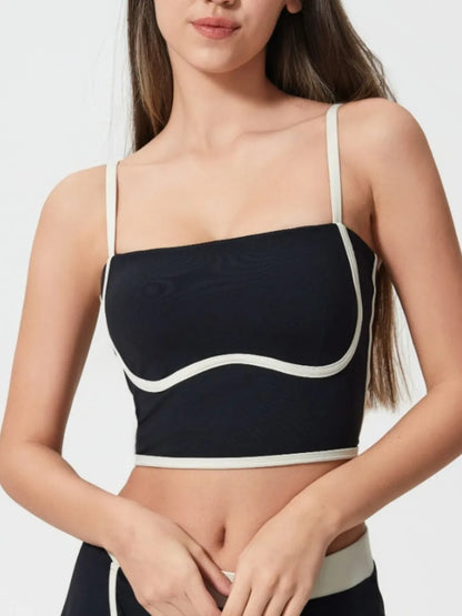 Millennia Contrast Trim Square Neck Active Cami with Detachable Chest Pads - Farnelli