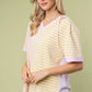 White Birch Full Size Striped Short Sleeve Drawstring Hooded Top - Farnelli