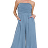 Zenana Double Layered Strapless Tube Top Jumpsuit - DUSTY BLUE