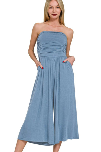 Zenana Double Layered Strapless Tube Top Jumpsuit - Farnelli