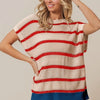 BiBi Fourth Of July Stripe Drop Shoulder Sweater - OATMEAL/RED/NAVY