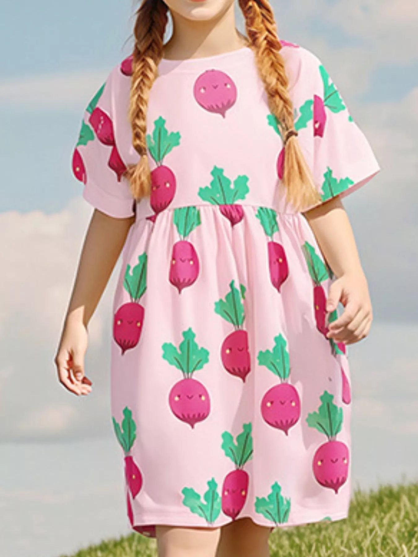 Children's Radish Print Casual Dress - Farnelli