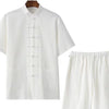 Men's Plus Size Chinese Style Top and Shorts Set - White