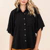 Mittoshop Airflow Short Bubble Sleeve Button Down Shirt - Black