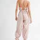 MABLE Washed Fabric Spaghetti Strap Waist Belted Jumpsuit - Farnelli