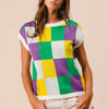 BiBi Mardi Gras Checker Pattern Sleeveless Sweater Top - OFF WHITE