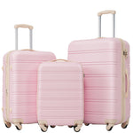 HouseOfZazla 3-piece light pink hardside luggage set with TSA locks, shown together