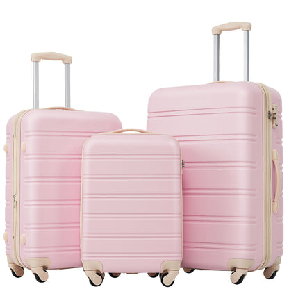 HouseOfZazla 3-piece light pink hardside luggage set with TSA locks, shown together