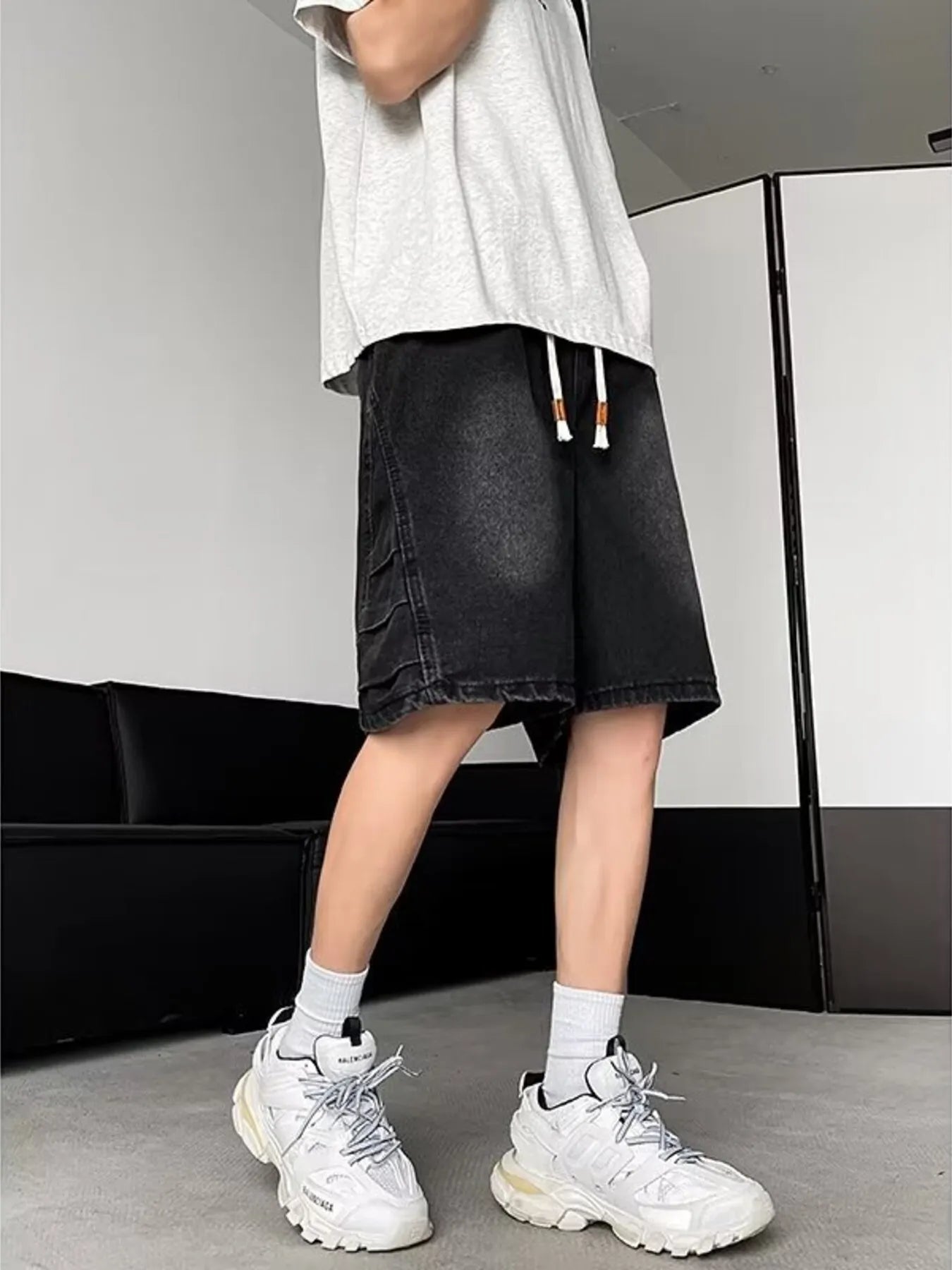 Men's Plus Size Wash Loose Fit Denim Shorts - Farnelli