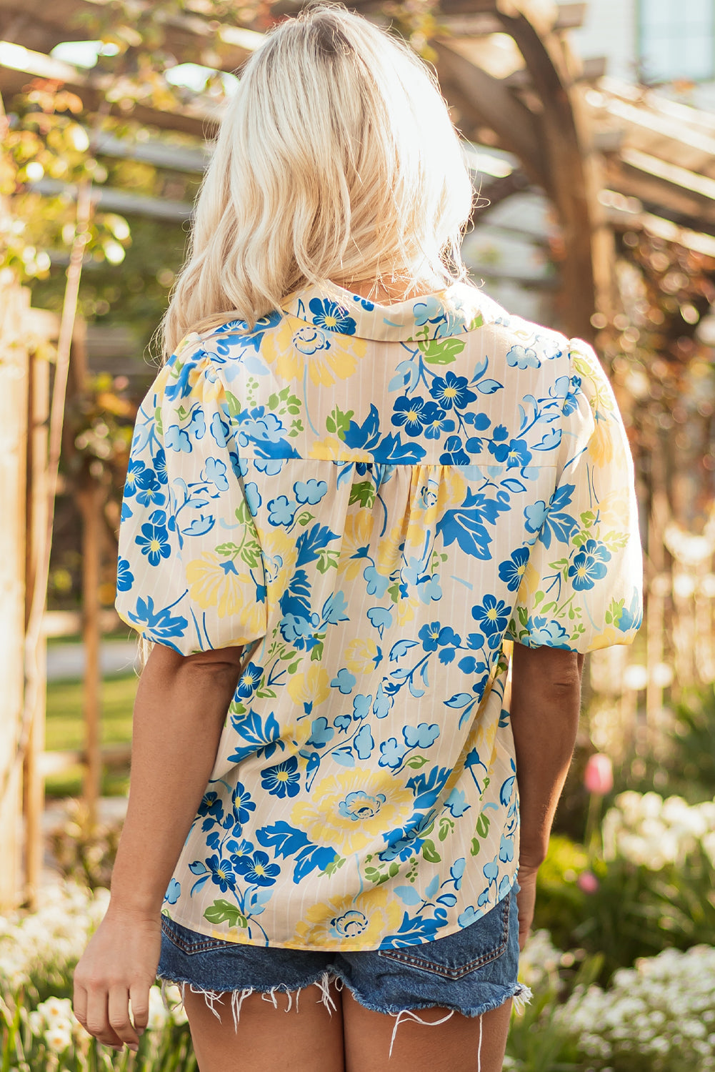 Claira Floral Puff Short Sleeve Blouse - Farnelli