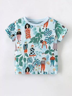 Children's Botanical Print Crew Neck Short Sleeve T-Shirt - Farnelli