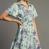Umgee Full Size Landscape Print Collared Mini Dress Plus Size - Light Green