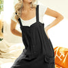 BiBi Gauze Buttoned Up Overall Jumpsuit with Pockets - BLACK