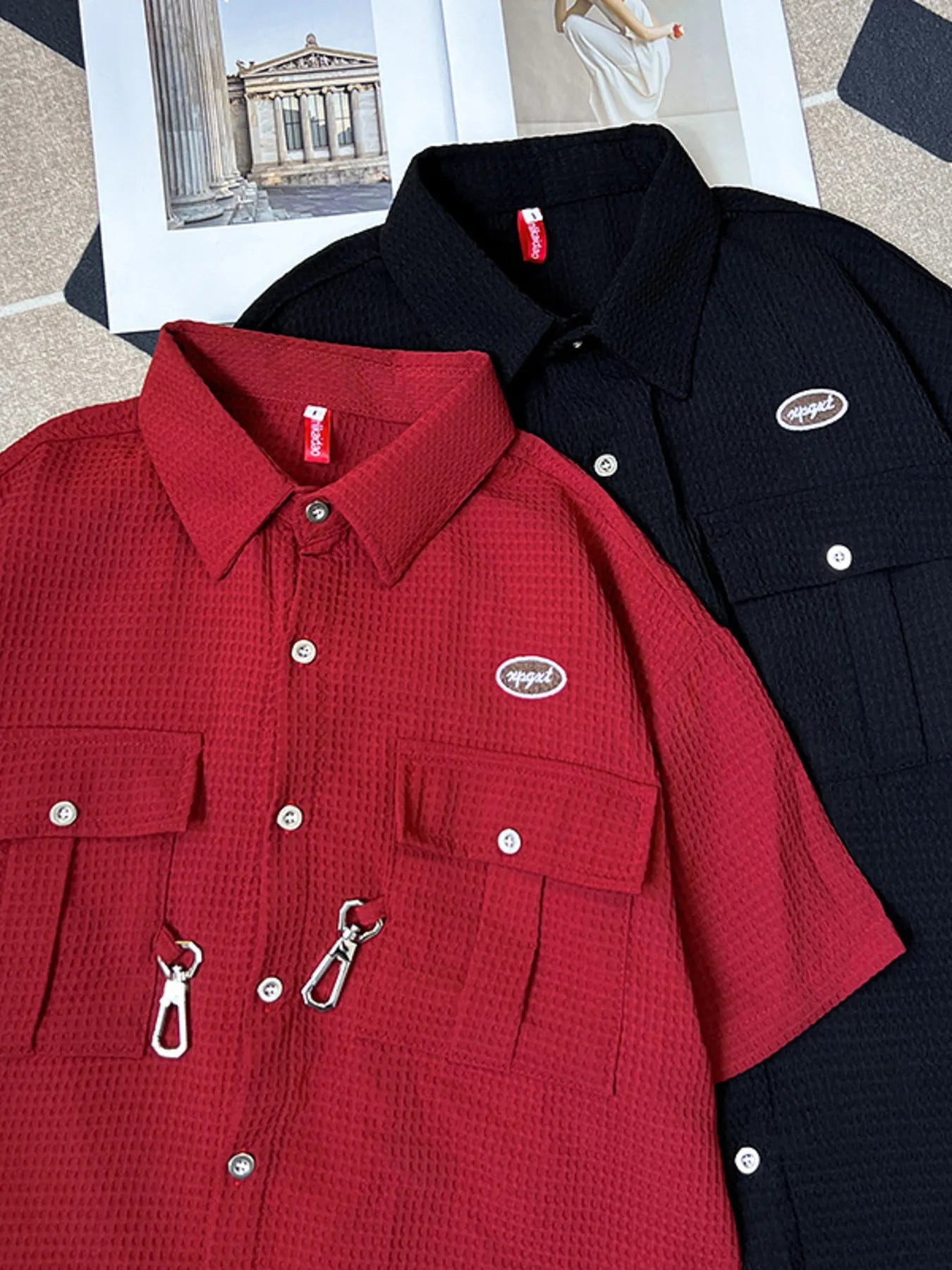 Men's Plus Size Waffle Texture Button Up Shirt - Farnelli