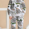 Children's Animal Print Top and Pants Set - Light Gray