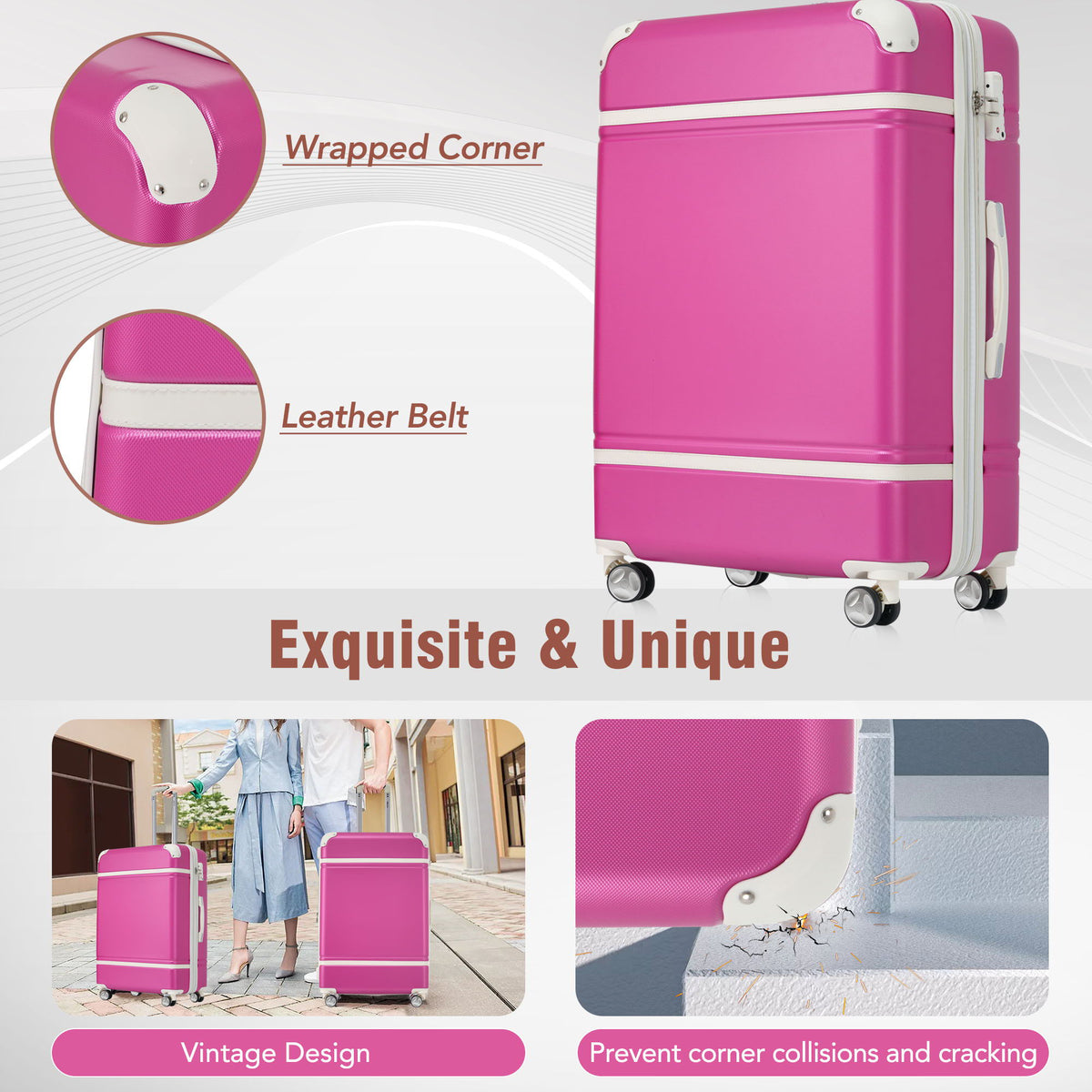 HouseOfZazla 4-piece hardshell luggage set with TSA locks in multiple colors