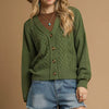 Umgee Chunky Cable Knit V-Neck Button-Up Cardigan - Olive