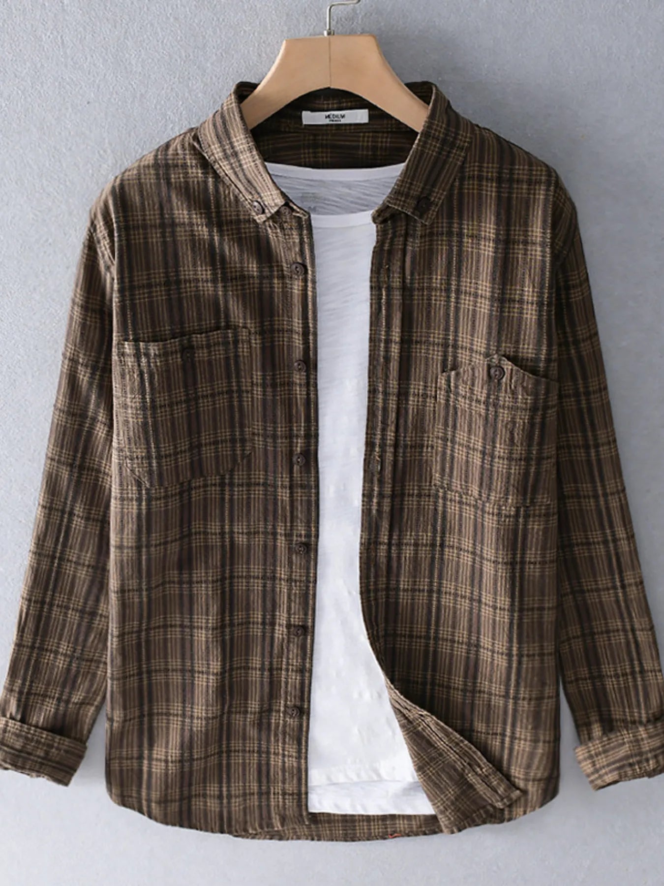 Men's Plus Size Button Up Long Sleeve Plaid Shirt - Farnelli