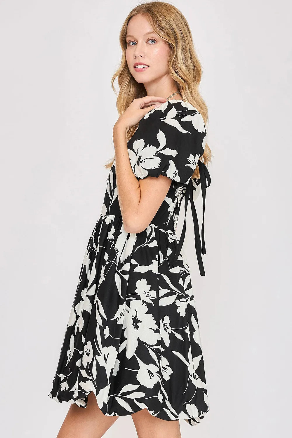 Umgee Full Size Two Tone Floral Print Babydoll Dress Plus Size - Farnelli