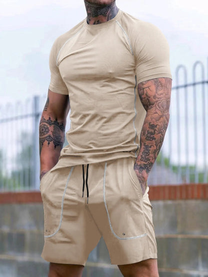 Men's Full Size Round Neck Short Sleeve T-Shirt and Shorts Set Plus Size - Farnelli