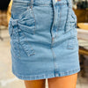 Acid Wash Bowknot Details High Waist Denim Skirt - Medium