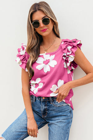 Mazie Floral Ruffled Short Sleeve Blouse - Farnelli