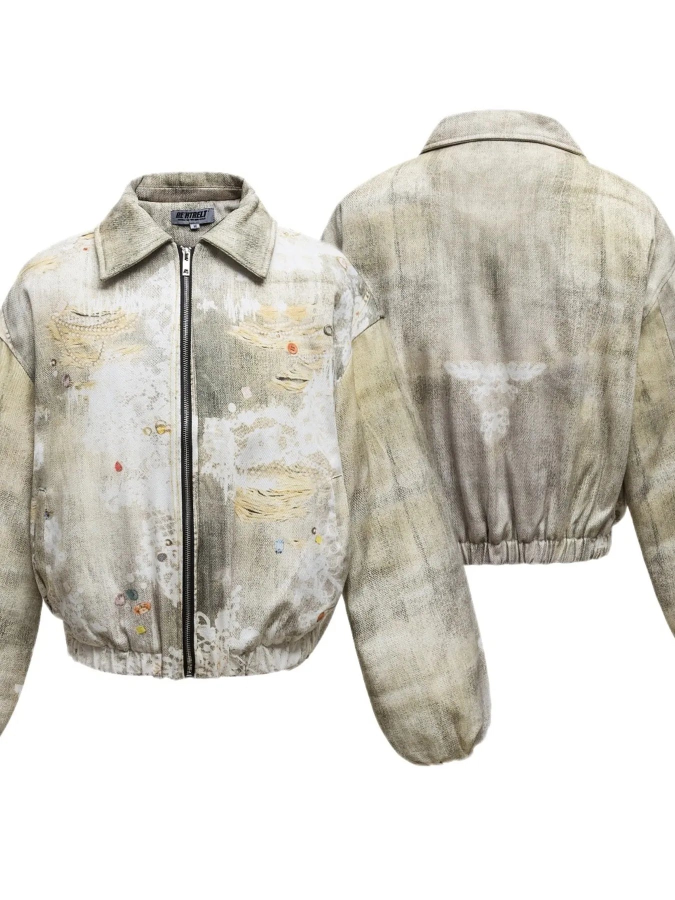 Men's Distressed Paint Splatter Zip Up Jacket - Farnelli