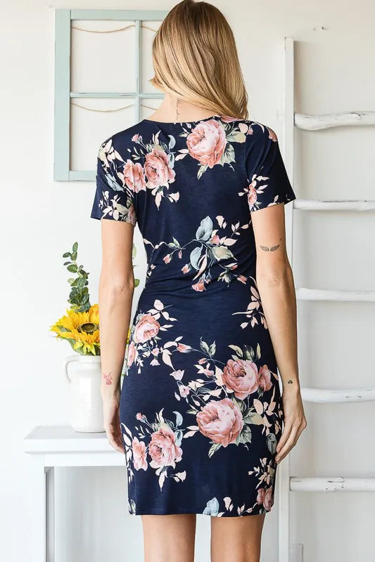 Heimish Full Size Ruched Floral Mini Dress Plus Size - Farnelli