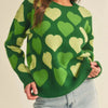 Heart Ribbed Hem Long Sleeve Sweater - Green