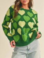Heart Ribbed Hem Long Sleeve Sweater - Farnelli