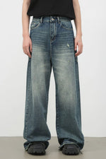 Men's Distressed Detail Wide Leg Jeans - Farnelli