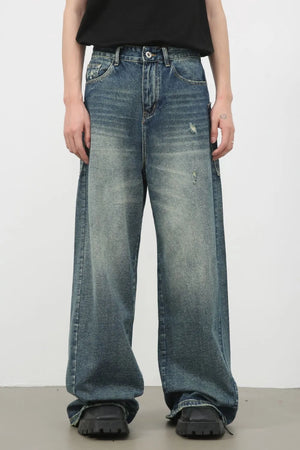 Men's Distressed Detail Wide Leg Jeans - Farnelli