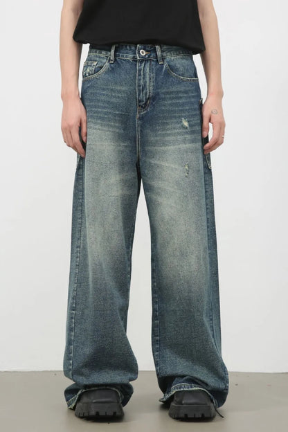 Men's Distressed Detail Wide Leg Jeans - Farnelli
