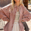 POL Button Down Raw Hem Distressed Shacket - Powder Brick
