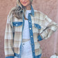 And The Why Full Size Washed Denim Detail Brushed Plaid Jacket - Farnelli