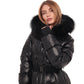 Cyrus Genuine Fur Trim Down Fill Coat in Black
