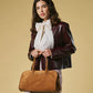 Chiara (cognac) - Italian calf suede women's handbag (with shoulder strap)