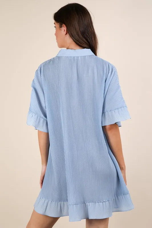 VERY J Pleated Detail Button Down Mini Dress - Farnelli