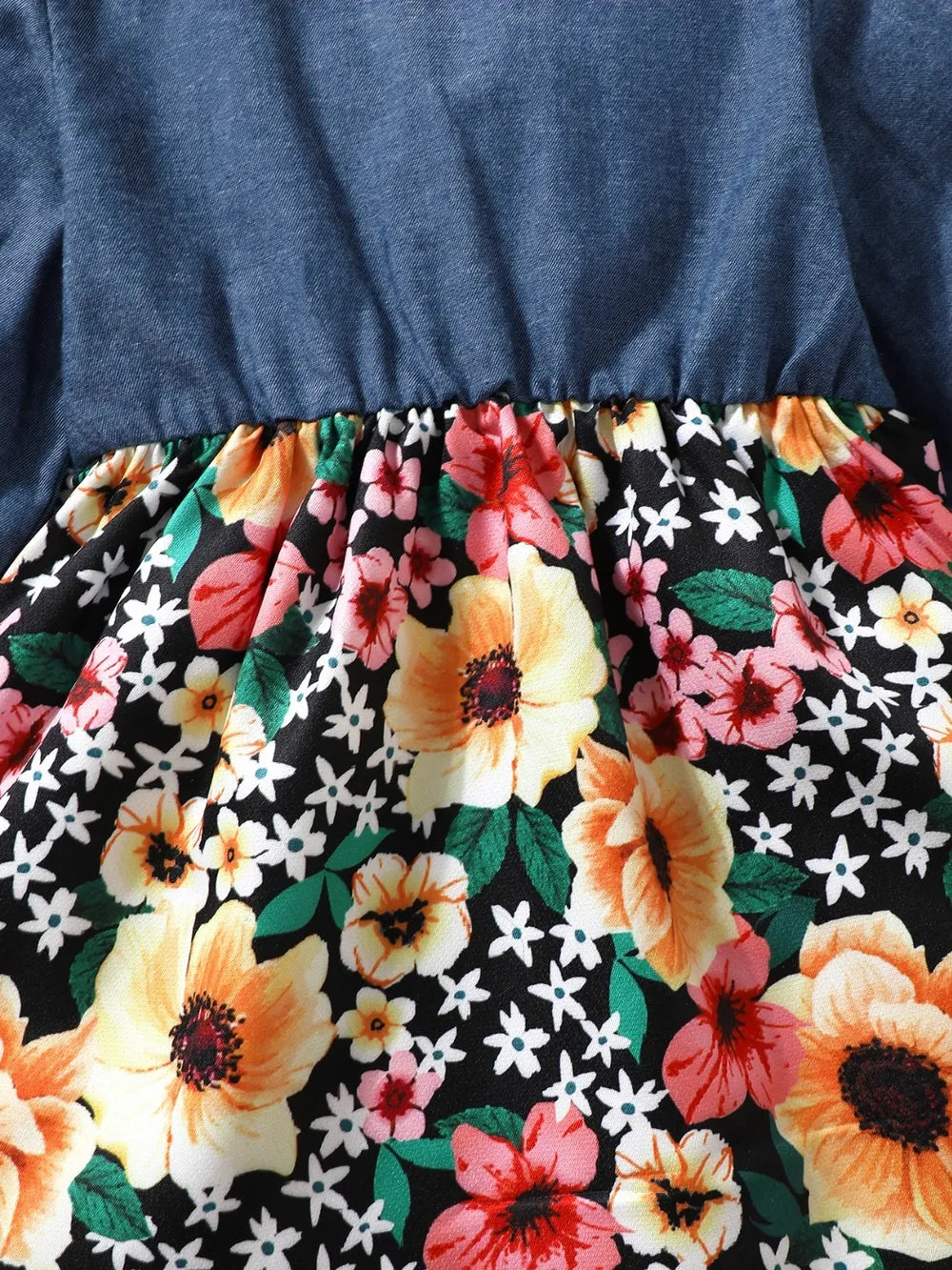 Children's Ruffled Bow Contrast Floral Dress with Headband - Farnelli