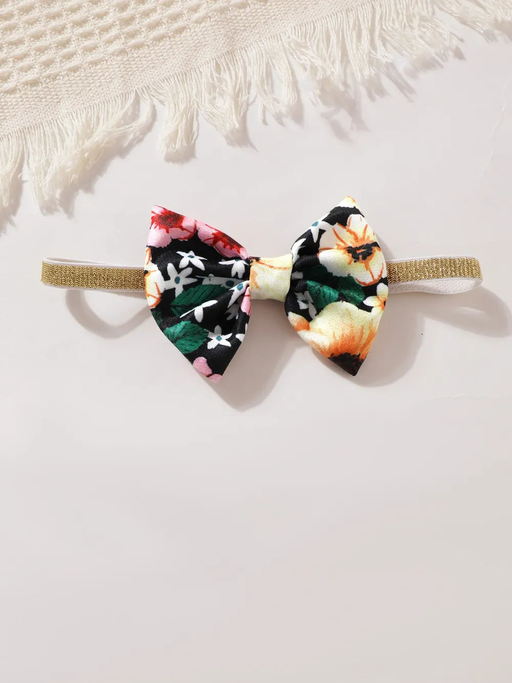 Children's Ruffled Bow Contrast Floral Dress with Headband - Farnelli