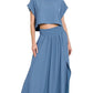 Zenana Woven Crinkle Gauze Crop Tee and Skirt Set - Farnelli